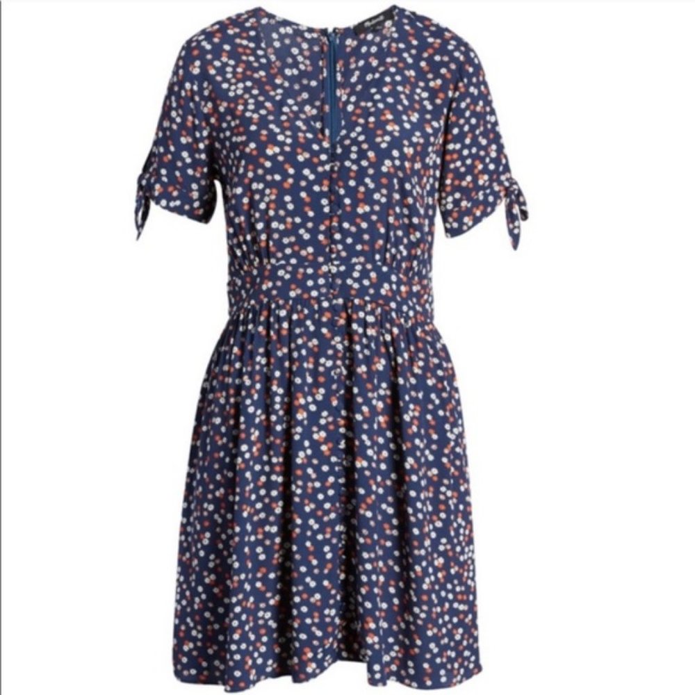 Madewell Tie-Sleeve Button Down Dress in Blue Daisy